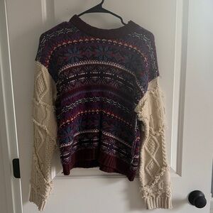Zara Burgundy and Cream Patterned Sweater